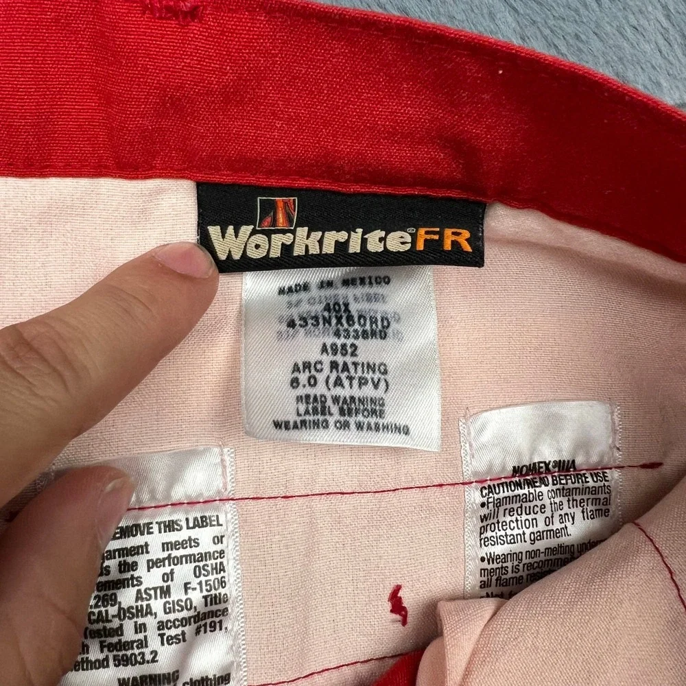 Workrite FR Red Nomex Kevlar Flame Resistant Work Pants 40x30 Arc Rating 6.0